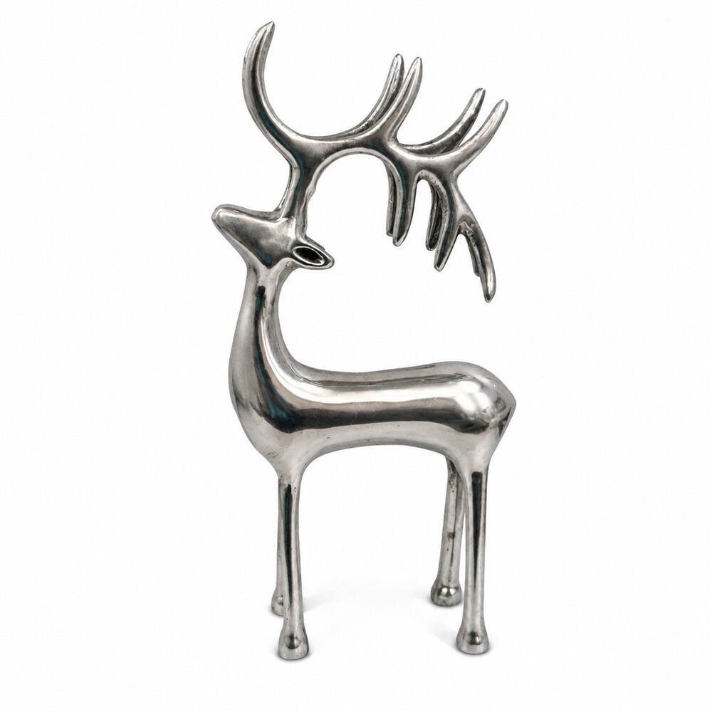 Vintage Made in India Silver Metal Reindeer Stag Deer Figurine Sculpture Decor